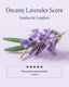 Lavender flower with text 'Dreamy Lavender Scent' and a five-star rating on a light purple background.