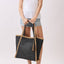 Two Tone Woven Straw Tote Bag