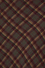 A close-up of a plaid fabric pattern with diagonal bands of dark brown, burgundy red, and tan over a charcoal gray base.