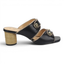 Willow Leather Slide Sandal Mule Rope Heel - Black Pewter