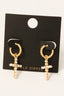 Gold Dipped Cz And Pearl Cross Hinge Hoop Earrings