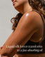 Person with liquid-silk lotion applied to arm, with text about fast-absorbing oil.