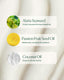 Skincare product ingredients with Alaria Seaweed, Passion Fruit Seed Oil, and Coconut Oil on a white background.