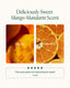 Promotional graphic for mango-mandarin scent with images of mango and orange slices.