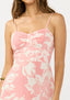 Pink floral dress with thin straps on a white background
