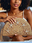 Faux Straw Half Moon Round Starfish Clutch