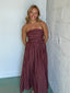 Burgundy Polka Dot Strapless Dress