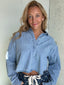Cropped Boxy Denim Button-Down Shirt