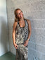 Bind Halter Dress - Black and White Print Halter Maxi