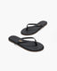Black flip-flops with a brand logo on a white background