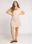 Cap sleeve button down striped t-shirt dress