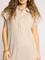 Cap sleeve button down striped t-shirt dress