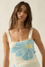 Cream tank top with blue floral print