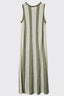 Striped dress with green and beige pattern on a white background