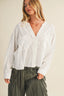 White Lace Trim Textured Button-Down Shirt