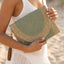 Half Moon Flap Woven Straw Clutch Bag