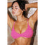 Woman wearing a pink bikini in a bathroom setting