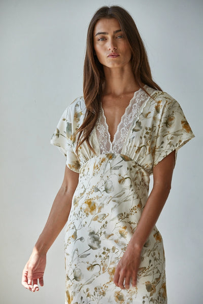 Buttercream Blossom Midi Dress L / Cream