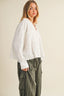 White Lace Trim Textured Button-Down Shirt