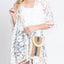 STRIPED PATTERN STRAW CELLPHONE CROSSBODY BAG
