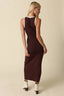 Brown Knit Maxi Dress with Cream Trim, Sleeveless - Hallelu Clothing Boutique