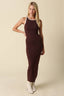 Brown Knit Maxi Dress with Cream Trim, Sleeveless - Hallelu Clothing Boutique