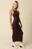 Brown Knit Maxi Dress with Cream Trim, Sleeveless - Hallelu Clothing Boutique