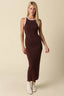 Brown Knit Maxi Dress with Cream Trim, Sleeveless - Hallelu Clothing Boutique
