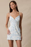 LOVELY POND PRINT SCALLOP CUT V-NECK MINI DRESS