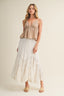 Cascading Tiers Lace Trim Maxi Skirt in off white