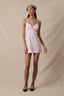 LOVELY POND PRINT SCALLOP CUT V-NECK MINI DRESS
