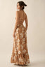 Woman wearing a floral dress with a beige background