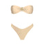 Beige bikini set with a bow detail on a white background