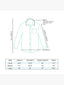 Measurement chart for a shirt with labeled parts and size chart on a white background