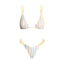 Striped bikini set with yellow and white stripes on a white background