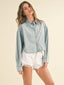 Cropped Boxy Denim Button-Down Shirt