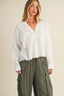 White Lace Trim Textured Button-Down Shirt