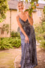 Bandana Print Pleated Maxi Dress with Back Cutout