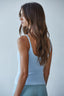 Marina Seamless Ribbed Cami Top - close-up of plunging V-neckline and spaghetti straps