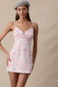 LOVELY POND PRINT SCALLOP CUT V-NECK MINI DRESS