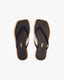 Black flip-flops with tan soles 