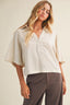 Textured Drape Sleeve Collared Blouse

