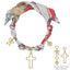 Red/White Knotted Scarf Necklace with Heart, Cross, and Pearl Charm