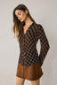 Faded Checker Espresso Top - Hallelu Clothing Boutique
