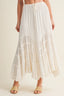 Cascading Tiers Lace Trim Maxi Skirt in off white