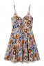 Multicolored floral dress with thin straps on a white background