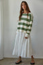 W2295 | Knit Sweater Striped Cotton Boat Neck Long Sleeve - Hallelu Clothing Boutique