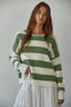 W2295 | Knit Sweater Striped Cotton Boat Neck Long Sleeve - Hallelu Clothing Boutique